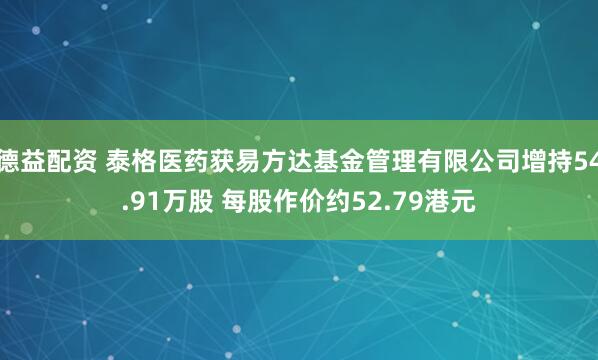 德益配资 泰格医药获易方达基金管理有限公司增持54.91万股 每股作价约52.79港元